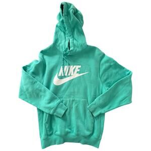 Nike Club Fleece Hoodie Mens Small Green Logo Pullover Sweatshirt BV2973-392